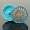 18mm Round Sunflower Button - Aqua Blue with Copper Wash -- Czech Glass Buttons